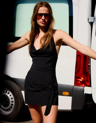 Bershka Draped Mini Dress In Black