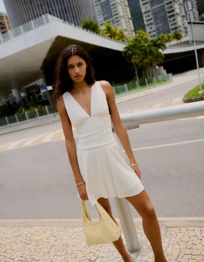 Bershka Draped Mini Dress In White