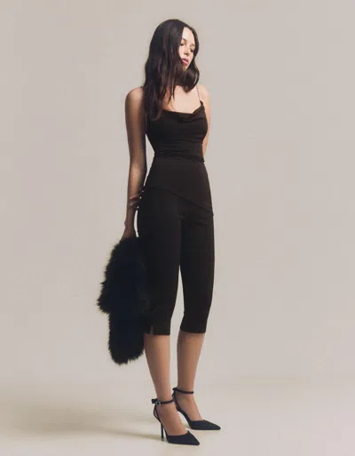 Bershka Draped Top With Chain Straps In Black