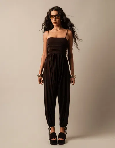 Bershka Drop Crotch Jumpsuit With Straps In Black