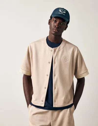 Bershka Dunlop Short Sleeve Faux Suede Shirt In Brown