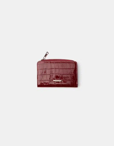 Bershka Embossed Faux-patent Finish Animal Print Purse In Burgundy