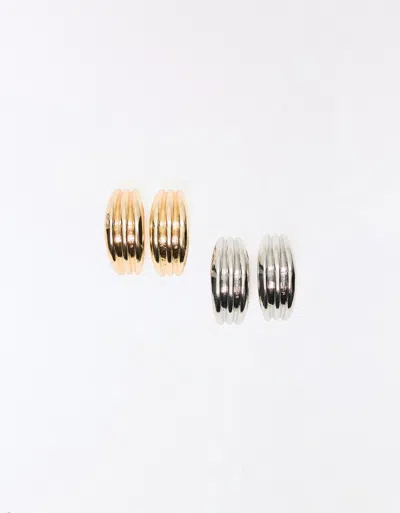 Bershka Embossed Hoop Earring Pack In Gold