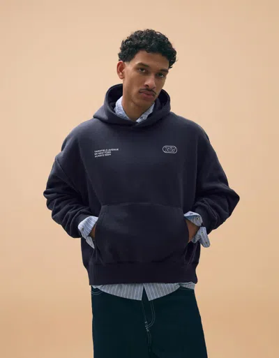 Bershka Embroidered Boxy Fit Hoodie In Blue