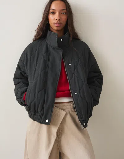 Bershka Embroidered Cableknit Jacket In Black