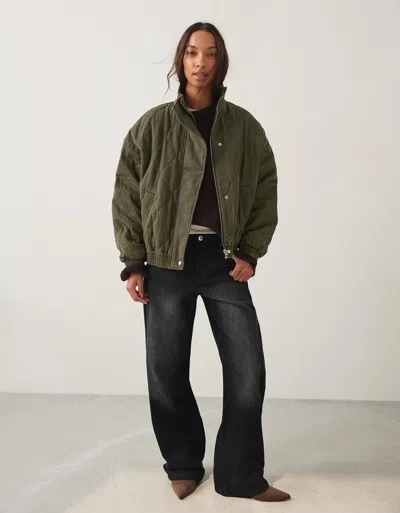 Bershka Embroidered Cableknit Jacket In Brown