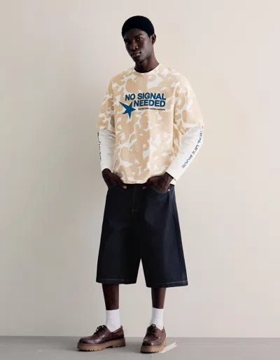 Bershka Embroidered Denim Skater Bermuda Shorts In Blue