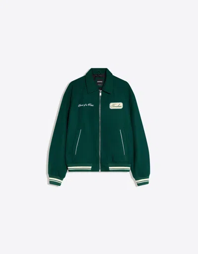 Bershka Embroidered Felt Texture Jacket In Green