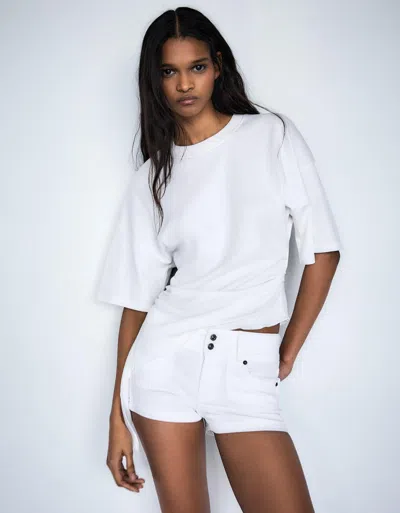 Bershka Embroidered Mini Denim Shorts In Animal Print