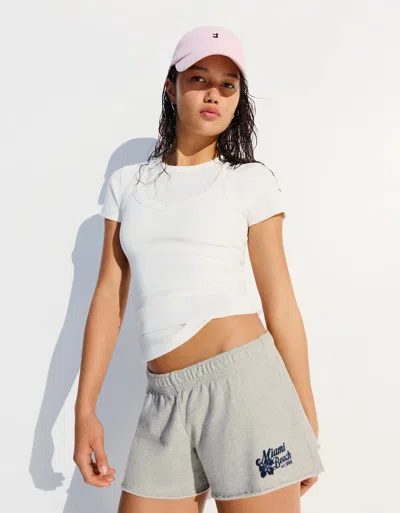 Bershka Embroidered Plush Shorts In Gray