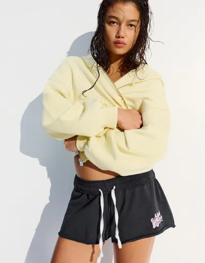 Bershka Embroidered Plush Shorts In Neutral