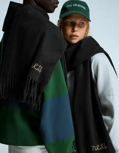 Bershka Embroidered Scarf In Black