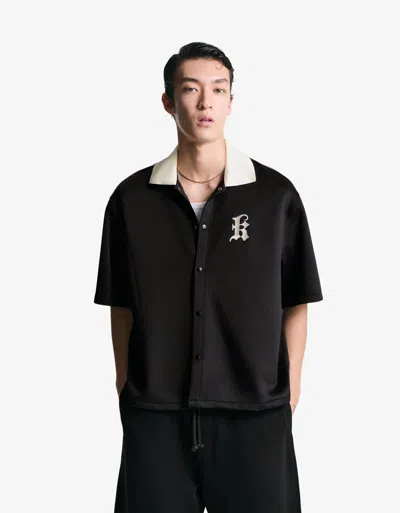 Bershka Embroidered Short Sleeve Boxy Fit Shirt In Black
