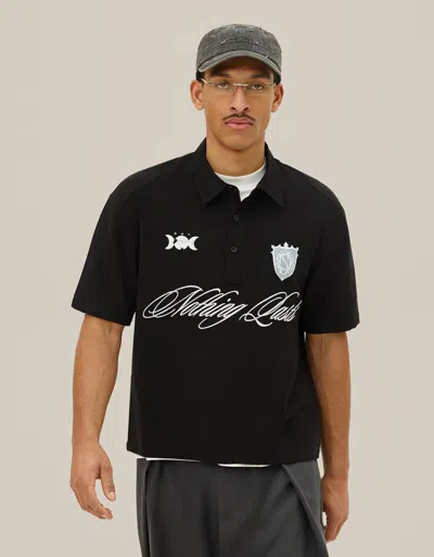 Bershka Embroidered Short Sleeve Polo Shirt In Black