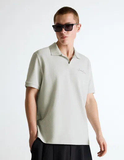 Bershka Embroidered Short Sleeve Polo Shirt In Neutral
