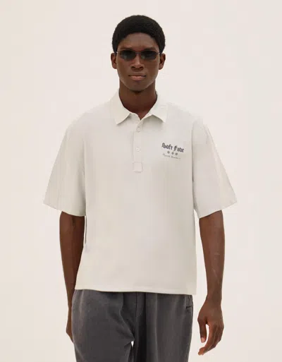 Bershka Embroidered Short Sleeve Polo Shirt In Neutral