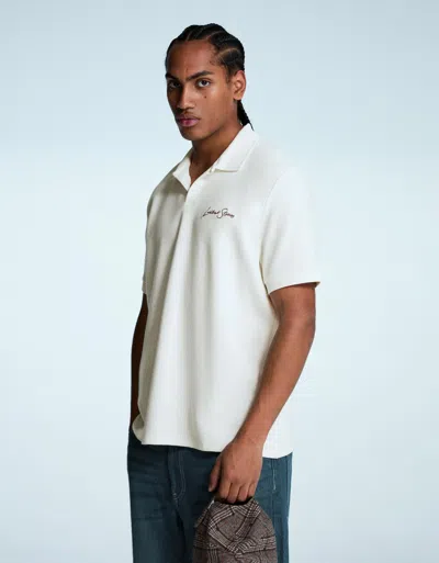 Bershka Embroidered Short Sleeve Polo Shirt In White