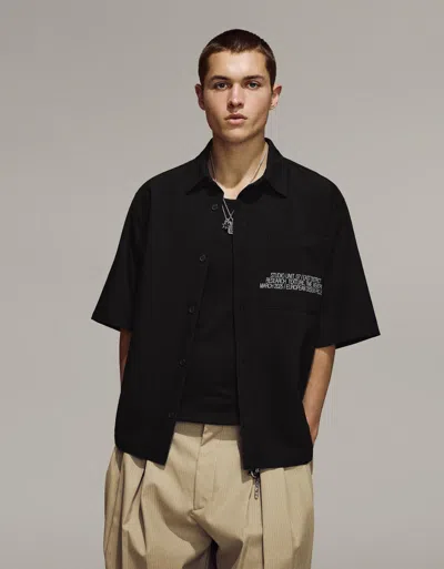 Bershka Embroidered Short Sleeve Shirt In Black