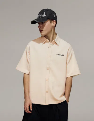 Bershka Embroidered Short Sleeve Shirt In Neutral