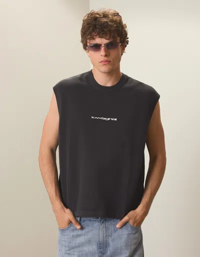Bershka Embroidered Sleeveless T-shirt In Gray