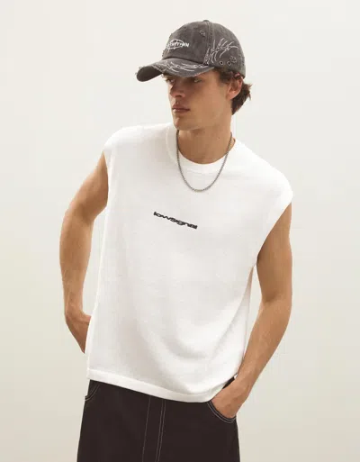 Bershka Embroidered Sleeveless T-shirt In White