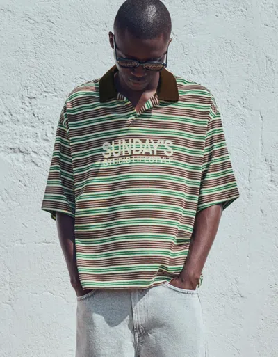 Bershka Embroidered Striped Short Sleeve Polo Shirt In Multi