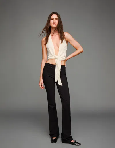 Bershka Embroidered Top With Knot Detail In White