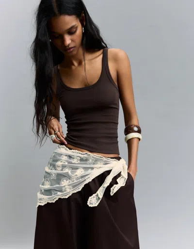 Bershka Embroidered Triangular Scarf In White