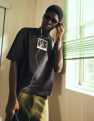 Bershka Eminem Boxy Short Sleeve T-shirt In Brown