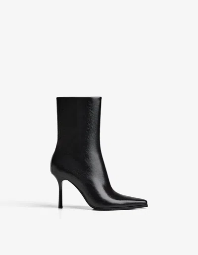 Bershka Engraved Heel Ankle Boot In Black