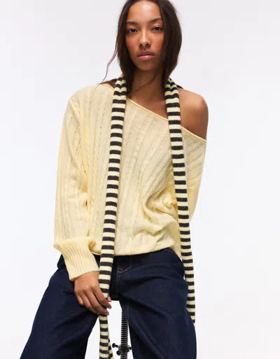 Bershka Extra-long Striped Scarf In Yellow