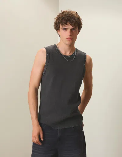 Bershka Eyelet Strappy Top In Gray