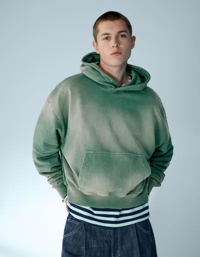 Bershka Faded Boxy Fit Hoodie In Green