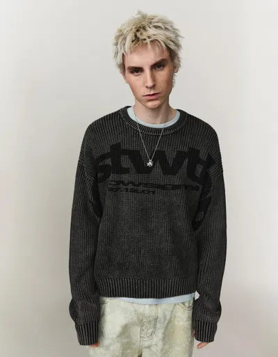 Bershka Faded Effect Print Sweater In Black