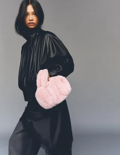 Bershka Faux Fur Bowling Bag In Gray