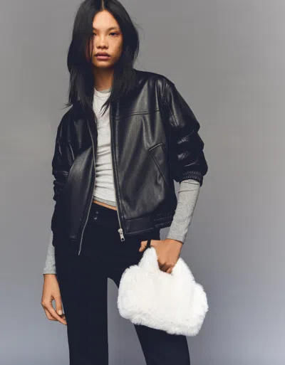 Bershka Faux Fur Bowling Bag In White