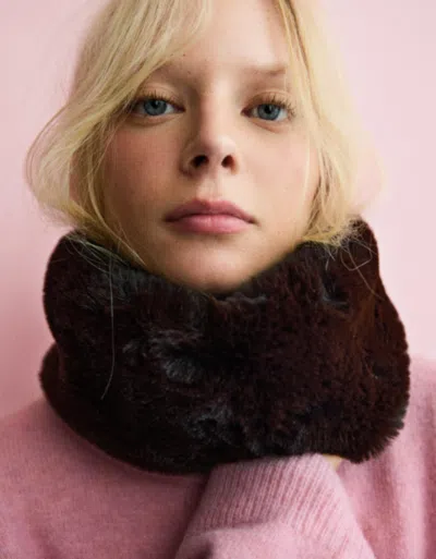 Bershka Faux Fur Hair Band In Brown