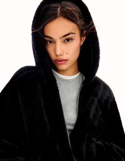 Bershka Faux Fur Hooded Jacket In Multi