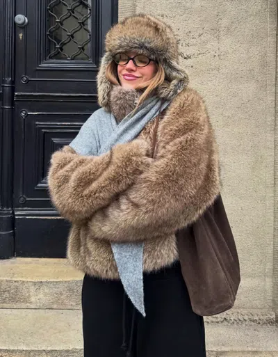 Bershka Faux Fur Jacket In Brown