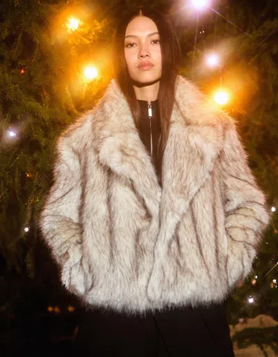 Bershka Faux Fur Jacket In Neutral