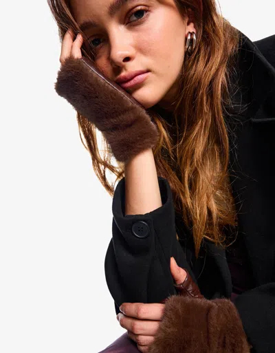 Bershka Faux Fur Mittens In Black