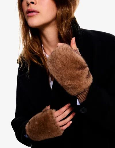 Bershka Faux Fur Mittens In Brown