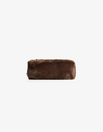 Bershka Faux Fur Pencil Case In Brown