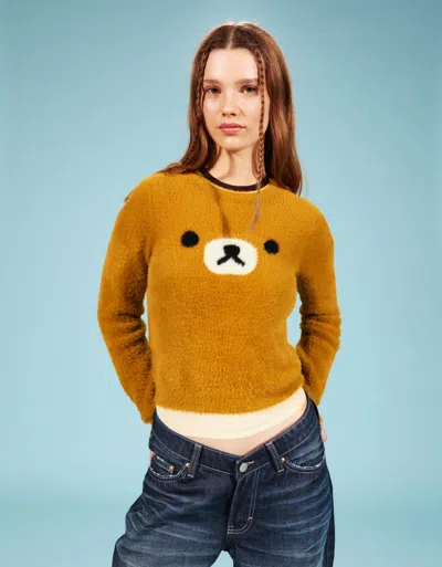 Bershka Faux Fur Rilakkuma Sweater In Brown