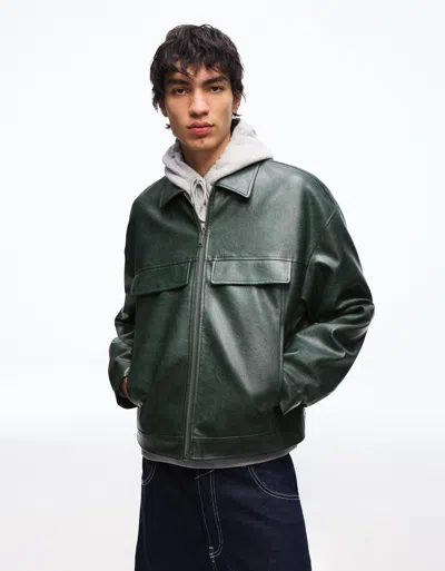 Bershka Faux Leather Boxy Fit Jacket In Multi