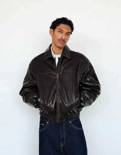 Bershka Faux Leather Jacket In Brown