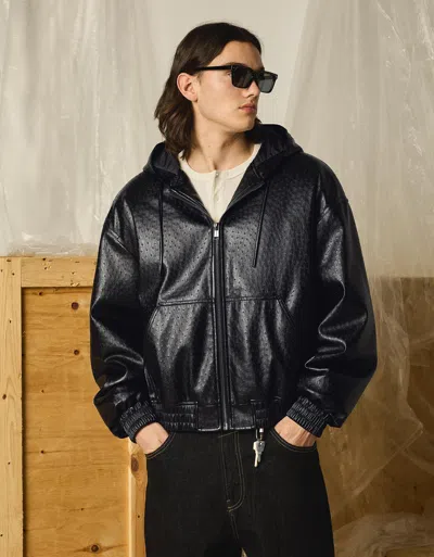 Bershka Faux Leather Jacket With Hood In Black