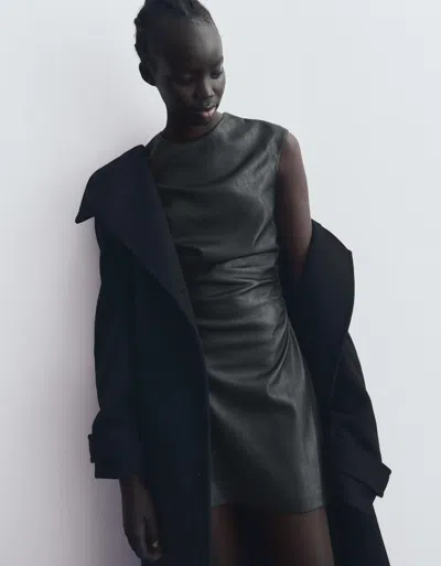 Bershka Faux Leather Mini Dress In Black