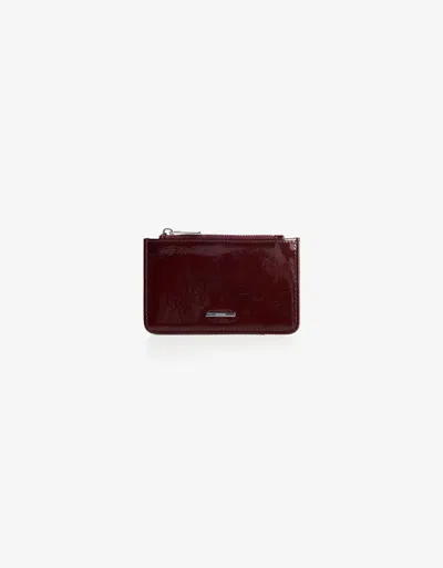 Bershka Faux Patent Leather Card Holder In Burgundy