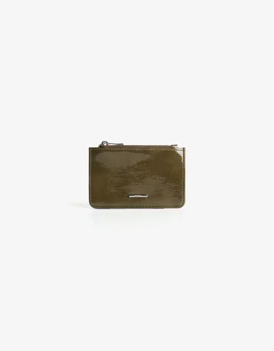 Bershka Faux Patent Leather Card Holder In Green
